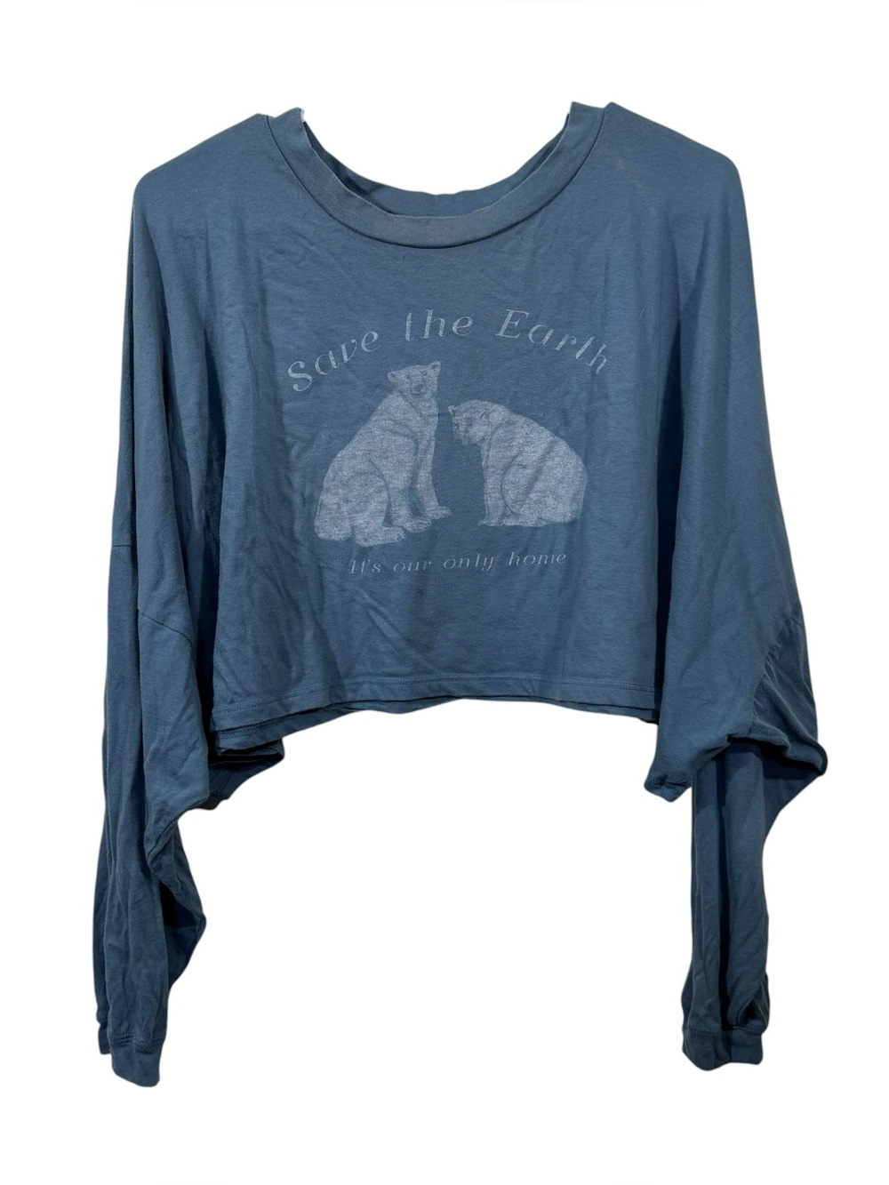American Eagle Save The Earth Blue Color Long Sleeve Cropped Graphic T-Shirt